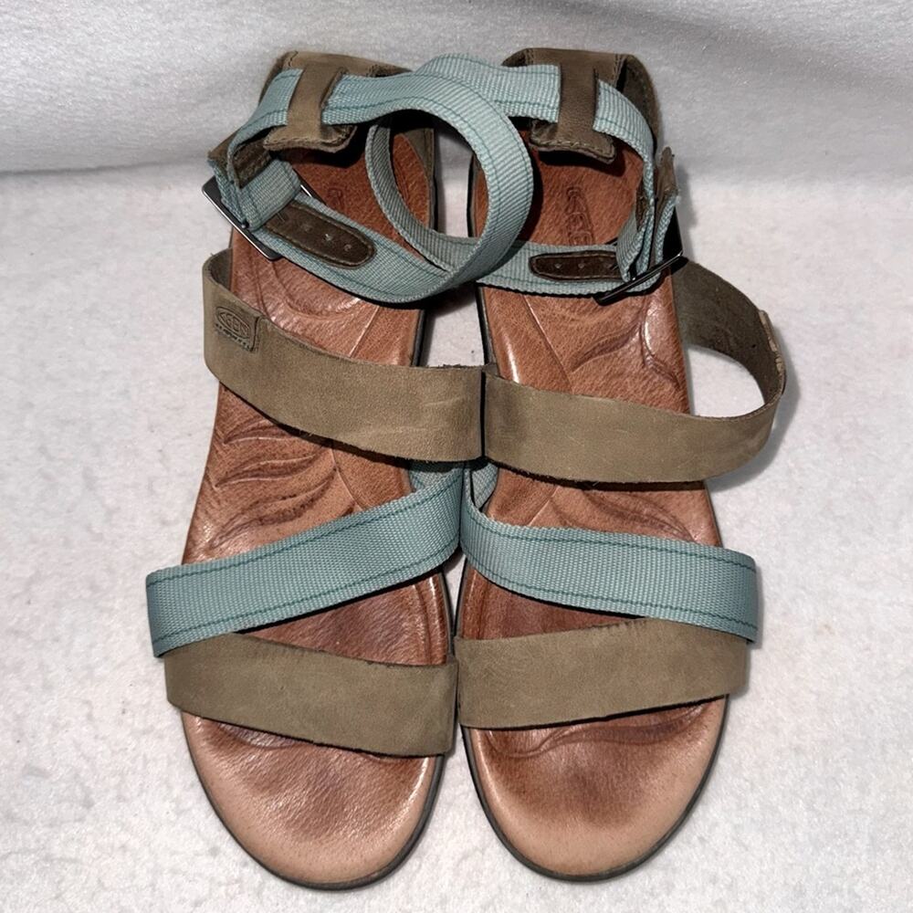 Women’s Keen Strappy Sandals Wedges Arch Support Teal & Taupe 7.5 Ankle Strap